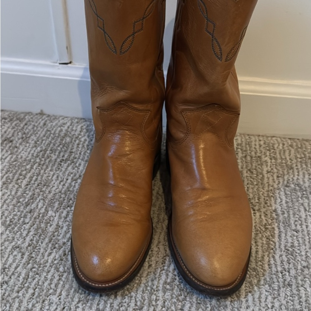 Vintage Tan Leather Cowboy Boots